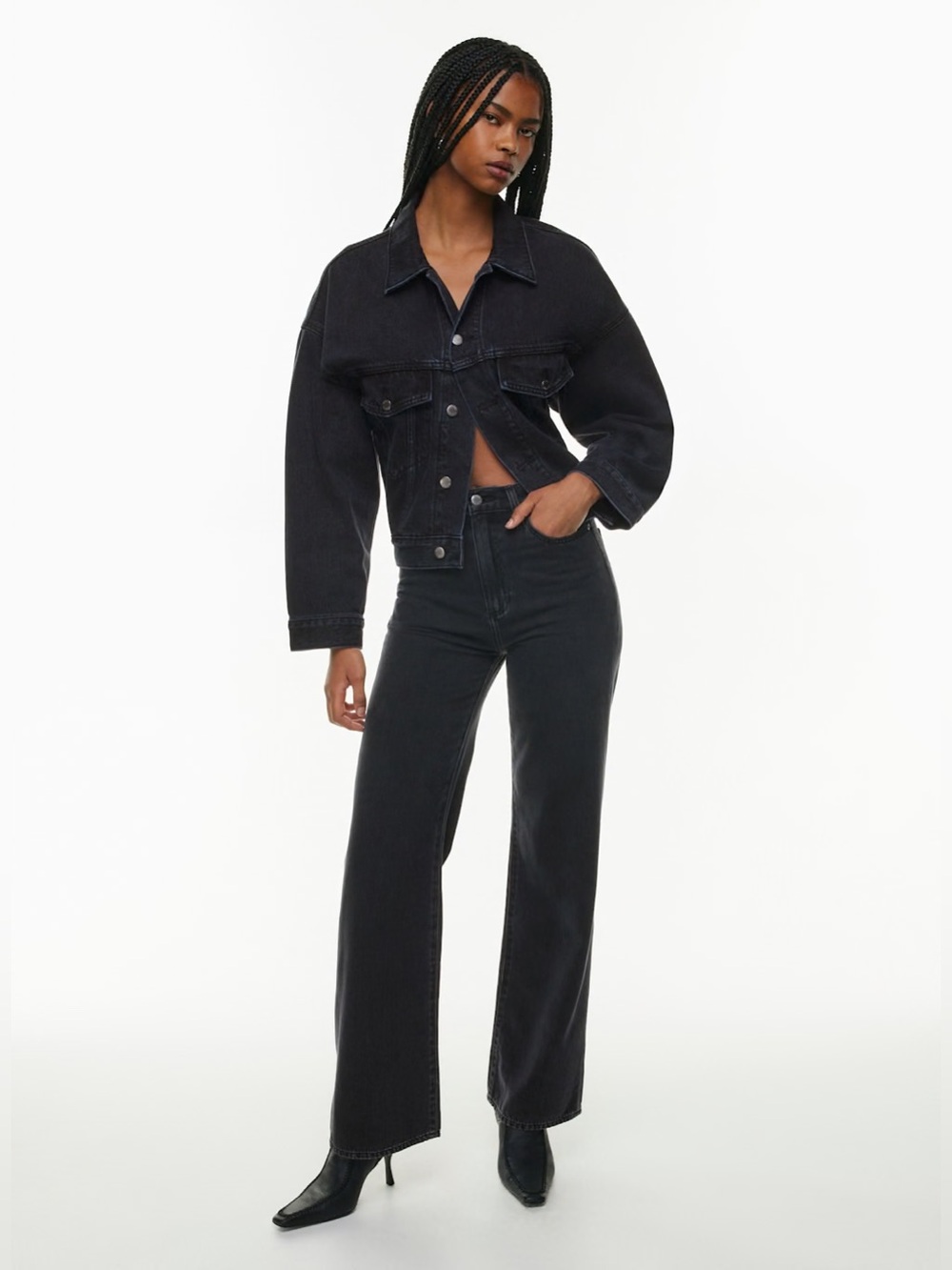 Denim Forum The 90s Winona High Rise Wide Leg Jeans in Black